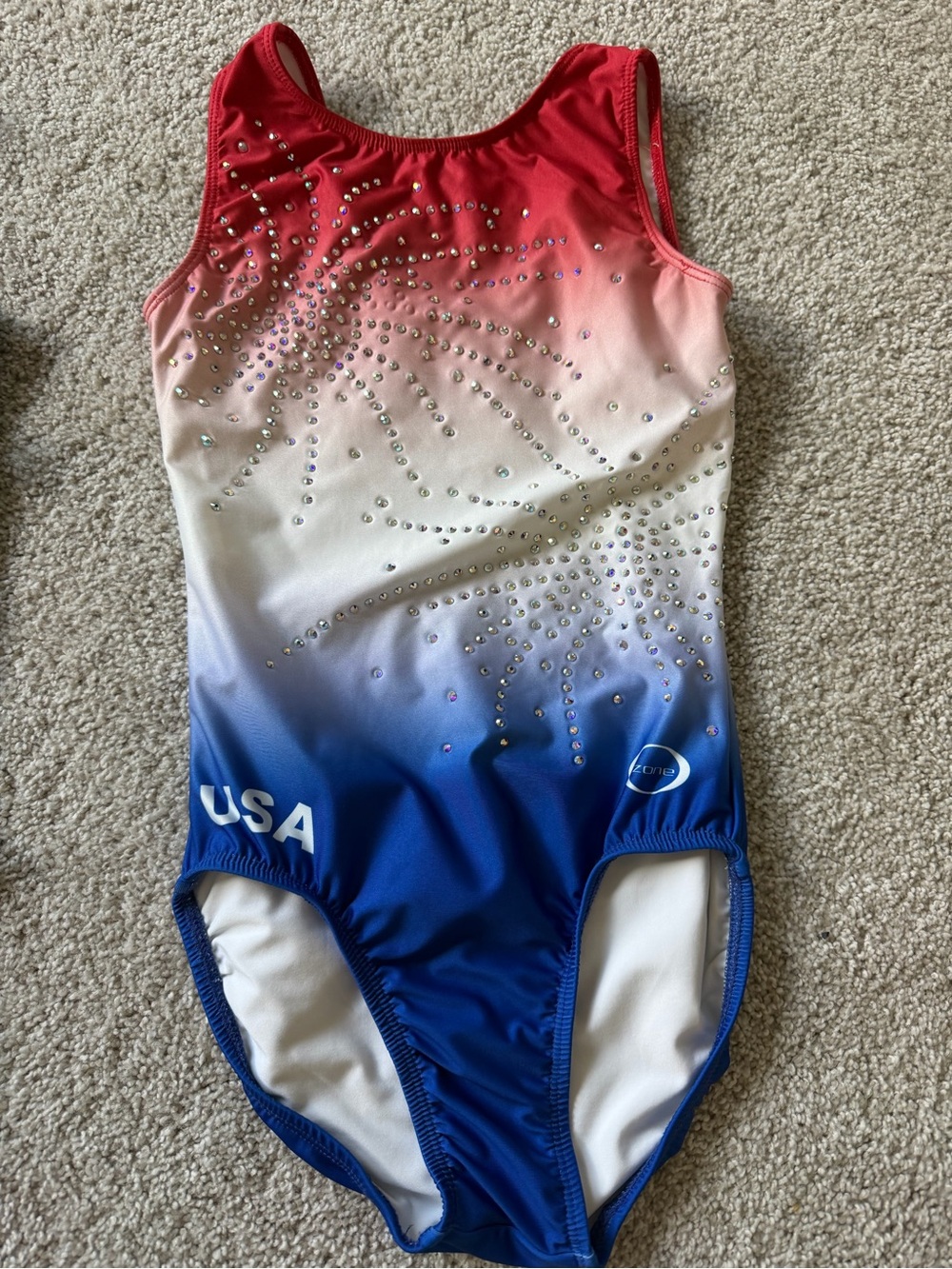 Girls  chalk Warrior Ozone leotard gymnastics.